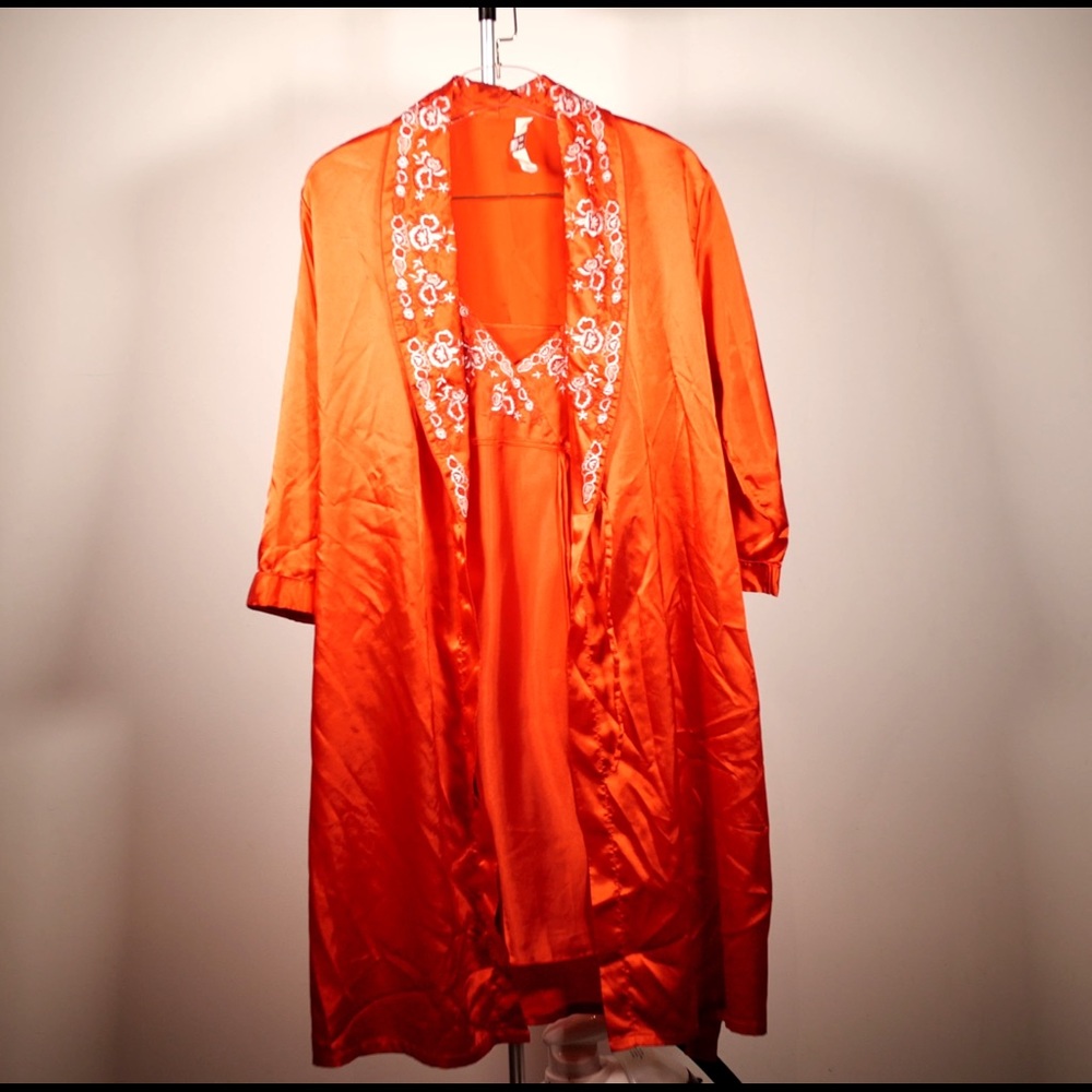 Red robe and baby doll with embroidery detail